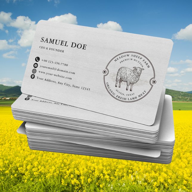 Carte De Visite Rustic Lamb Sheep Farm LOGO QR Code Gray (Créateur téléchargé)