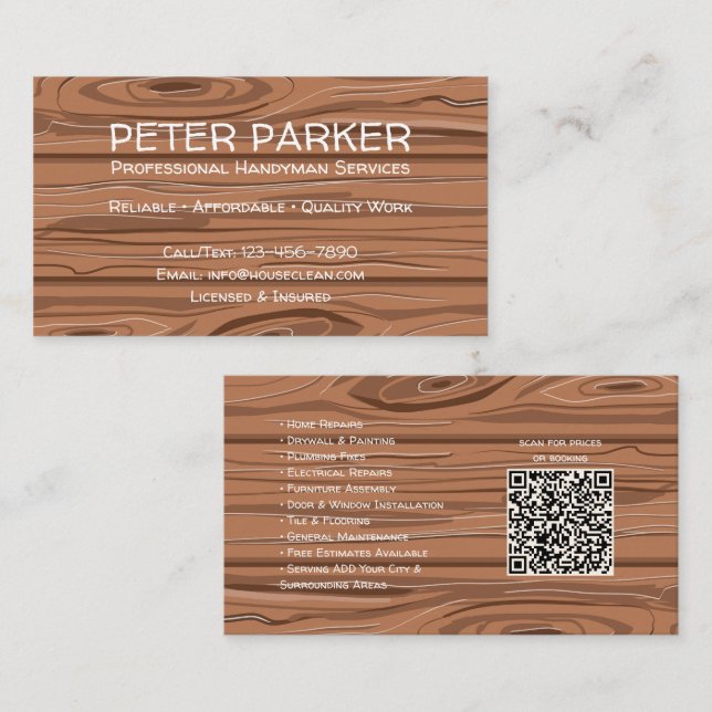 Carte De Visite Rustic Professional Contractor Card with QR Code (Devant / Derrière)