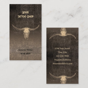 Carte De Visite Rustic Rodeo Brown Texture Tattoo Shop Taureau Tau