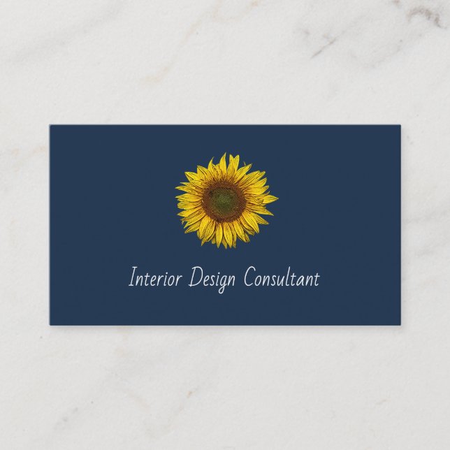 Carte De Visite Rustic Sunflower QR code Boho Navy Blue (Devant)