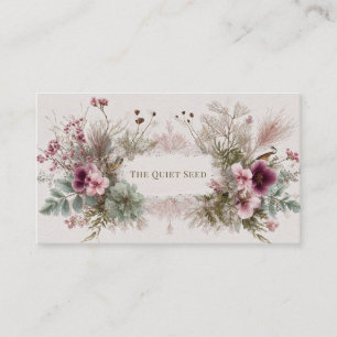 Carte De Visite Rustique Bohème Botanique Fleur Rose et Oiseau