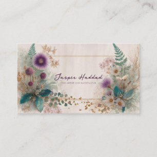 Carte De Visite Rustique Bohème Fleur Sauvage Chardon Violet Aquar
