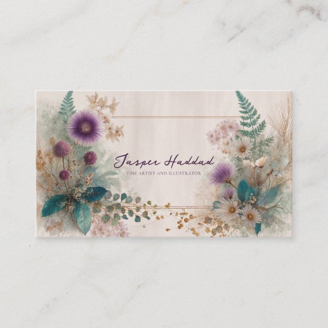 Carte De Visite Rustique Bohème Fleur Sauvage Chardon Violet Aquar (Devant)