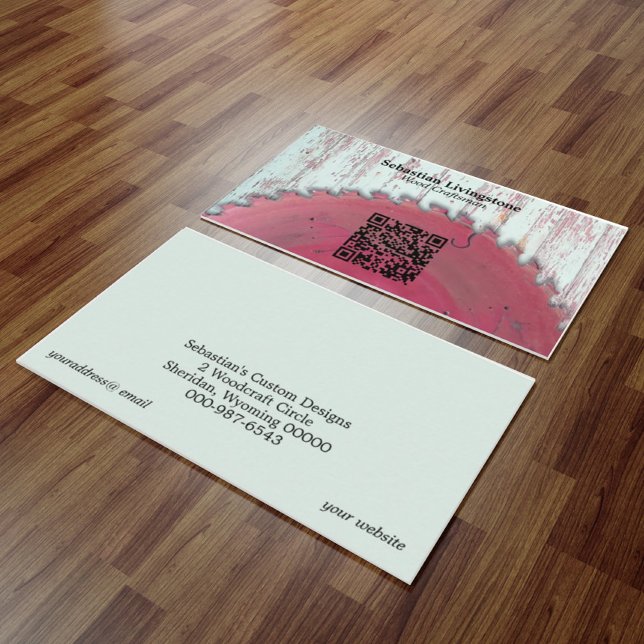 Carte De Visite Rustique Circulaire Scie Bois Artisanat Code QR (Créateur téléchargé)