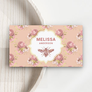 Carte De Visite Rustique Dusty rose Floral Rose Gold Honey Bee