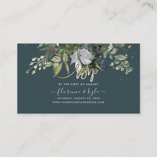 Carte De Visite Rustique Eucalyptus, Bleu Gum Site RSVP  (Devant)