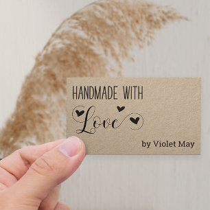 Carte De Visite Rustique fait main avec amour cœur kraft