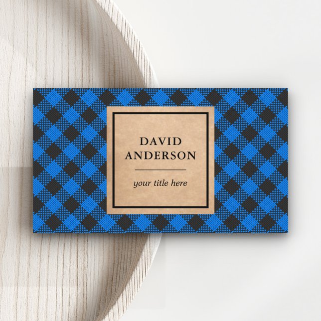 Carte De Visite Rustique Kraft bleu plaid bûcheron (Créateur téléchargé)