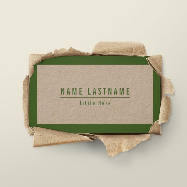 Carte De Visite Rustique Kraft Natural Green Simple Basic Frame (Créateur téléchargé)