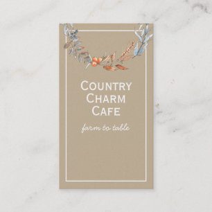 Carte De Visite Rustique Kraft papier aquarelle Feuilles Berries