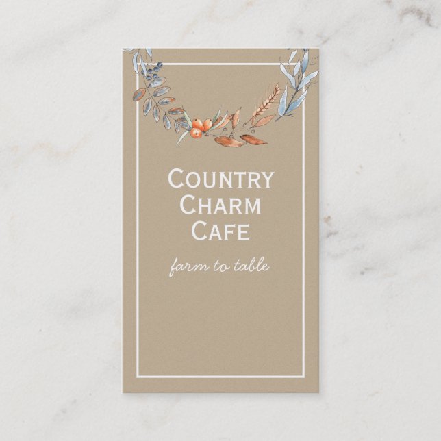 Carte De Visite Rustique Kraft papier aquarelle Feuilles Berries (Devant)