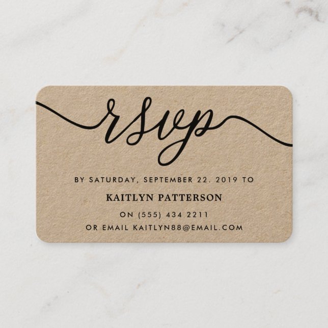 Carte De Visite Rustique Kraft Script simple RSVP (Devant)