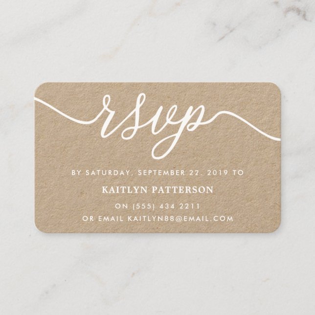 Carte De Visite Rustique Kraft Script simple RSVP (Devant)