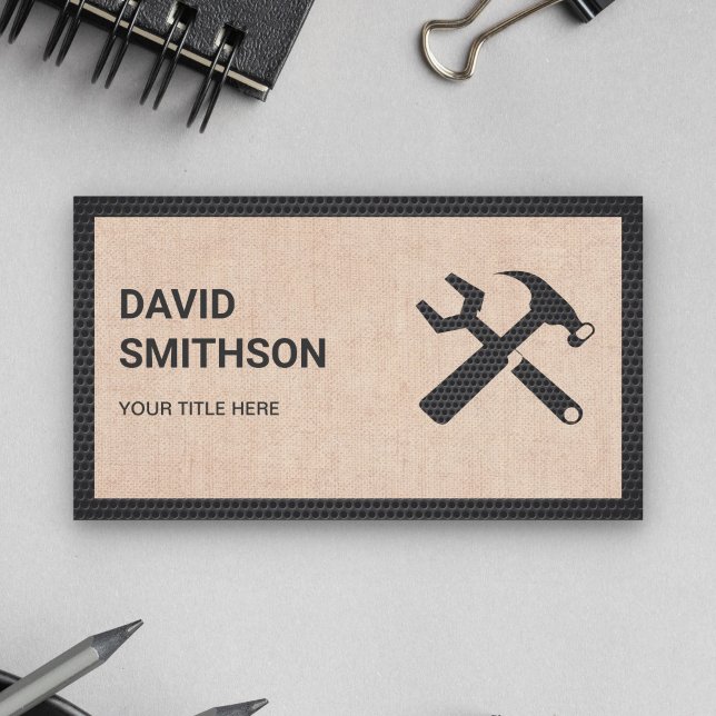 Carte De Visite Rustique Moderne Toile de Jute Réparation Automobi (Créateur téléchargé)