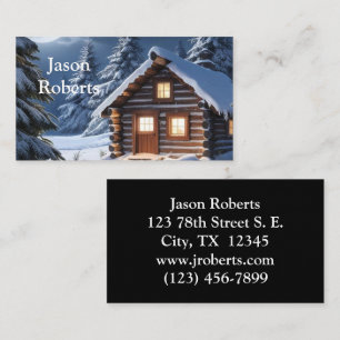 Carte De Visite Rustique Moonlight Cosy Cabine d'hiver