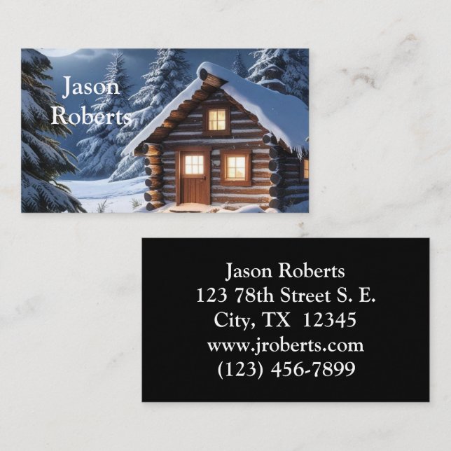 Carte De Visite Rustique Moonlight Cosy Cabine d'hiver (Devant / Derrière)