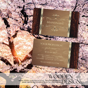 Carte De Visite Rustique Nature Arbre Barre Bois Grain Or Frontièr