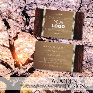 Carte De Visite Rustique Nature Arbre Écorce Grain Or Bordure Logo