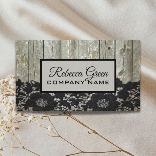 Carte De Visite rustique pays chic grange bois noir dentelle (rustic country chic barn wood black lace business card)