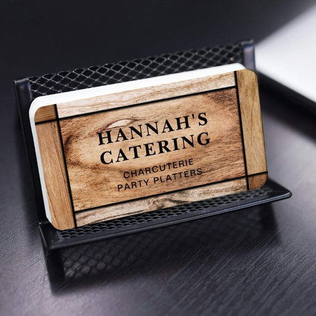 Carte De Visite Rustique Simple Bois Charcuterie Script (Créateur téléchargé)