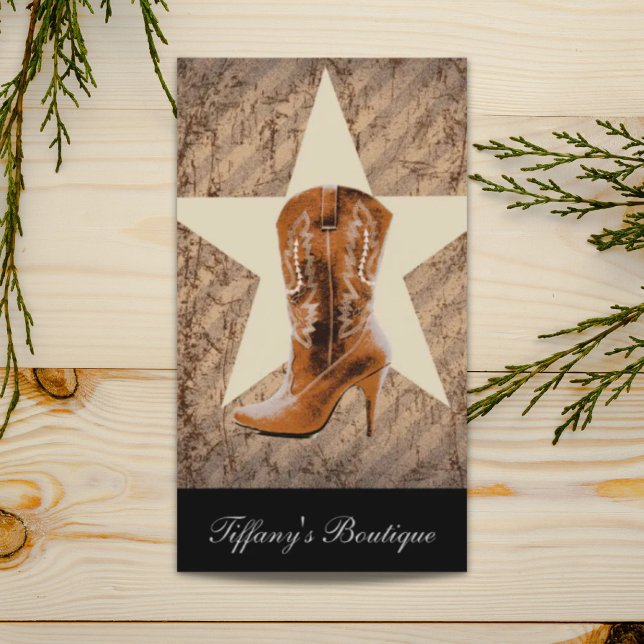 Carte De Visite Rustique Texas Star Western Country Cowgirl Boot (Rustic Texas Star Western Country Cowgirl Boot Business Card)