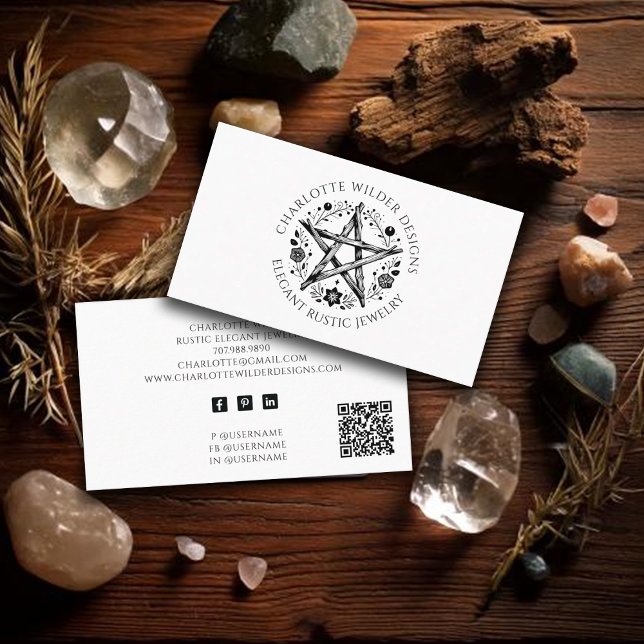 Carte De Visite Rustique Wiccan Pagan Jewelry Designer QR Code (Créateur téléchargé)