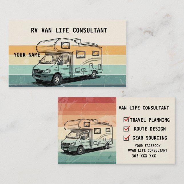 Carte De Visite  RV Van Life Card (Devant / Derrière)