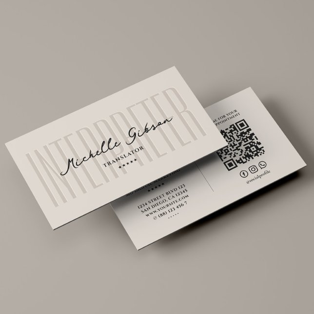 Carte De Visite Sable de traducteur linguiste interprète minimal (Interpreter)