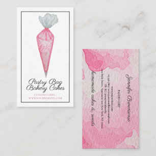 Carte De Visite Sac à pâtisserie rose monogramme aquarelle Boulang