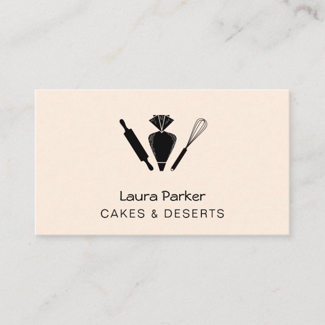 Carte De Visite Sac de tuyauterie Whisk Cuisine Cupcake Chef pâtis (Devant)