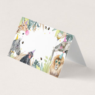 Carte De Visite Safari Party Animaux Étiquette alimentaire Fille A