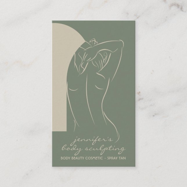 Carte De Visite Sage Beige Corps Sculpté Contouring Spray Tan (Devant)