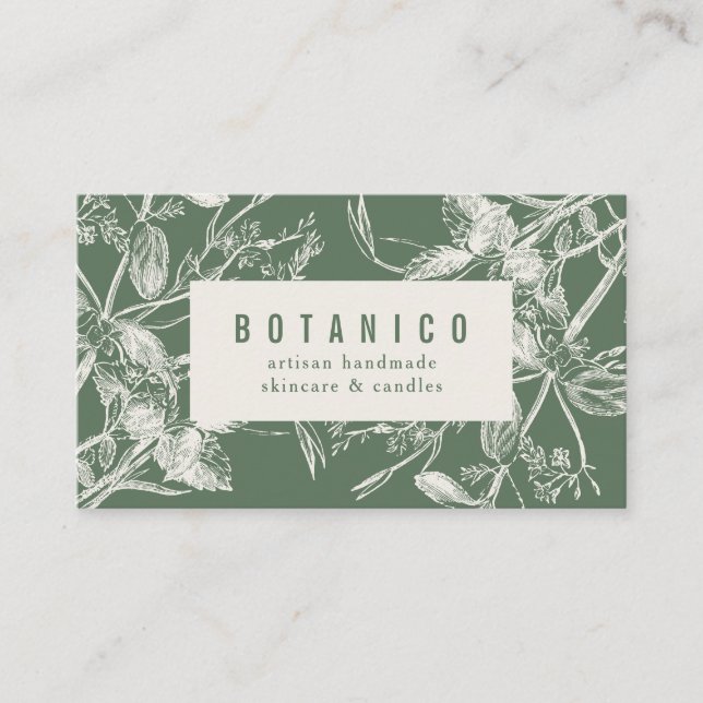 Carte De Visite Sage botanique moderne Vert Floral Simple (Devant)