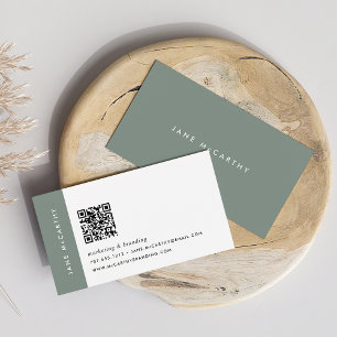Carte De Visite Sage foncé Code QR minimaliste moderne