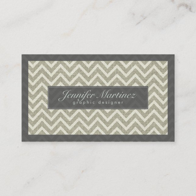 Carte De Visite Sage Greem White Chevron Motif Linen Look (Devant)