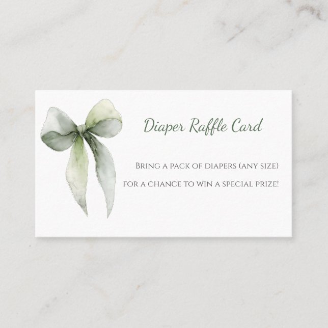 Carte De Visite Sage Green Bow Diaper Raffle Card (Devant)