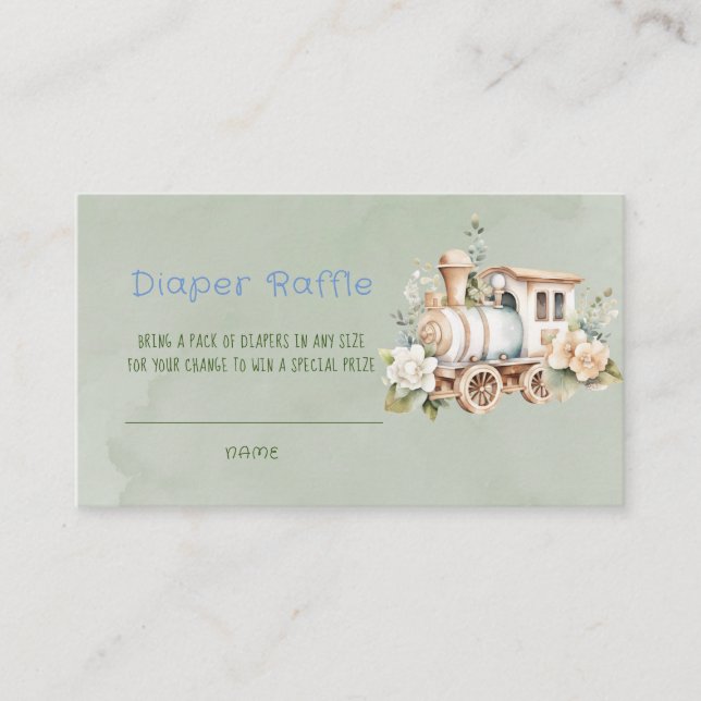 Carte De Visite Sage Green Choo Choo Train Diaper Raffle (Devant)