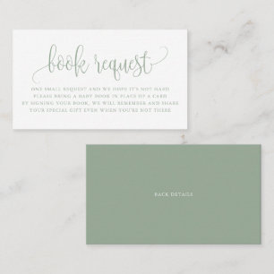 Carte De Visite Sage Green Joli Script Baby shower Demande de carn