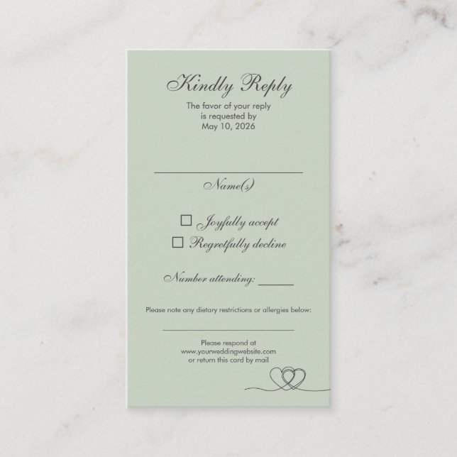 Carte De Visite Sage Green Modern Mix and Match Wedding RSVP Card (Devant)