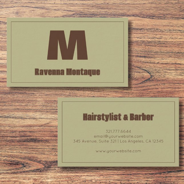 Carte De Visite Sage Green Personalized Monogram Letter Name (Créateur téléchargé)