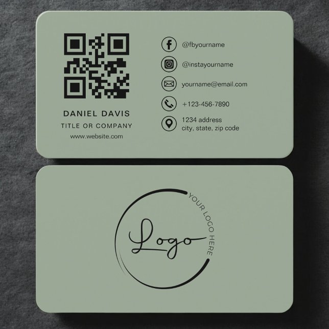 Carte De Visite Sage Green Professional Logo QR Code  (Créateur téléchargé)
