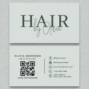 Carte De Visite Sage Green QR Code Hair Stylliste Moderne