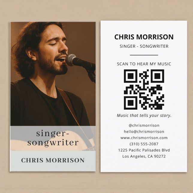 Carte De Visite Sage Green QR Code Musician Business Card (Créateur téléchargé)