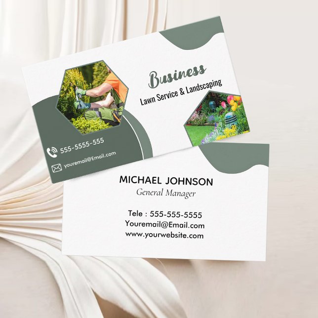 Carte De Visite Sage Green Service de soins juridiques et de paysa (Sage Green Lawncare & Landscaping Service Grass Field Business Card)