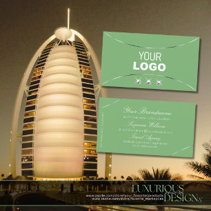 Carte De Visite Sage Green Silver Decor Sparkle Diamonds et Logo