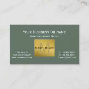 Carte De Visite Sage Green White et une touche de Monogramme Or de