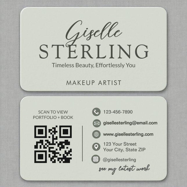 Carte De Visite Sage moderne vert QR Code Script élégant (Créateur téléchargé)
