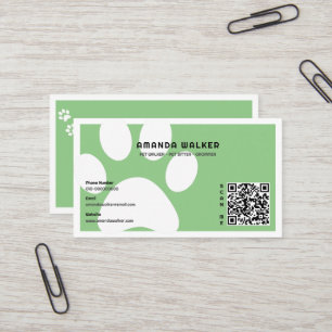 Carte De Visite Sage Pawprints QR Code Pet Sitter Walking Services