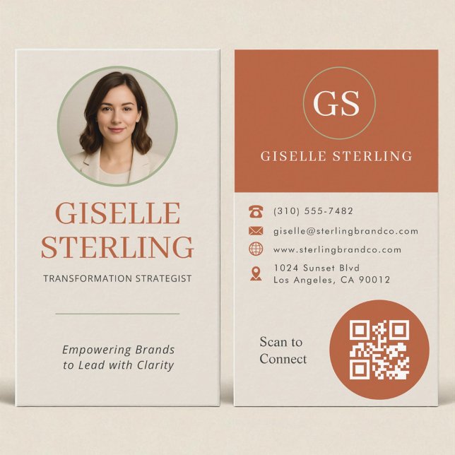 Carte De Visite Sage professionnel en terre cuite Green Photo QR C (Créateur téléchargé)