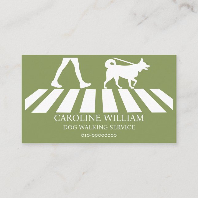 Carte De Visite Sage Simple Dog Walking Image Service pour animaux (Devant)